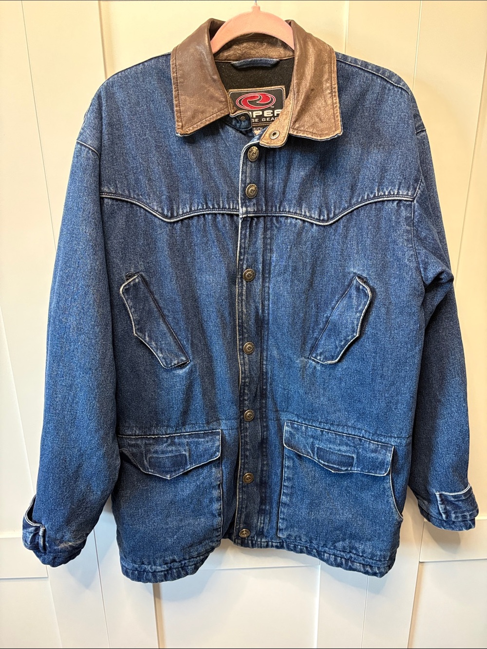 Vintage Denim Jacket with Brown Collar - Men’s Casual Coat